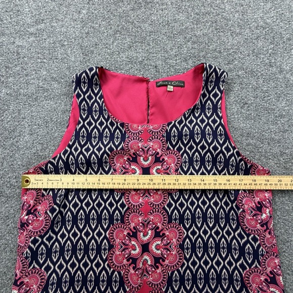 Rose & Olive Sleeveless Shift Dress L Pink Navy Printed Lined Boho - Picture 4 of 7